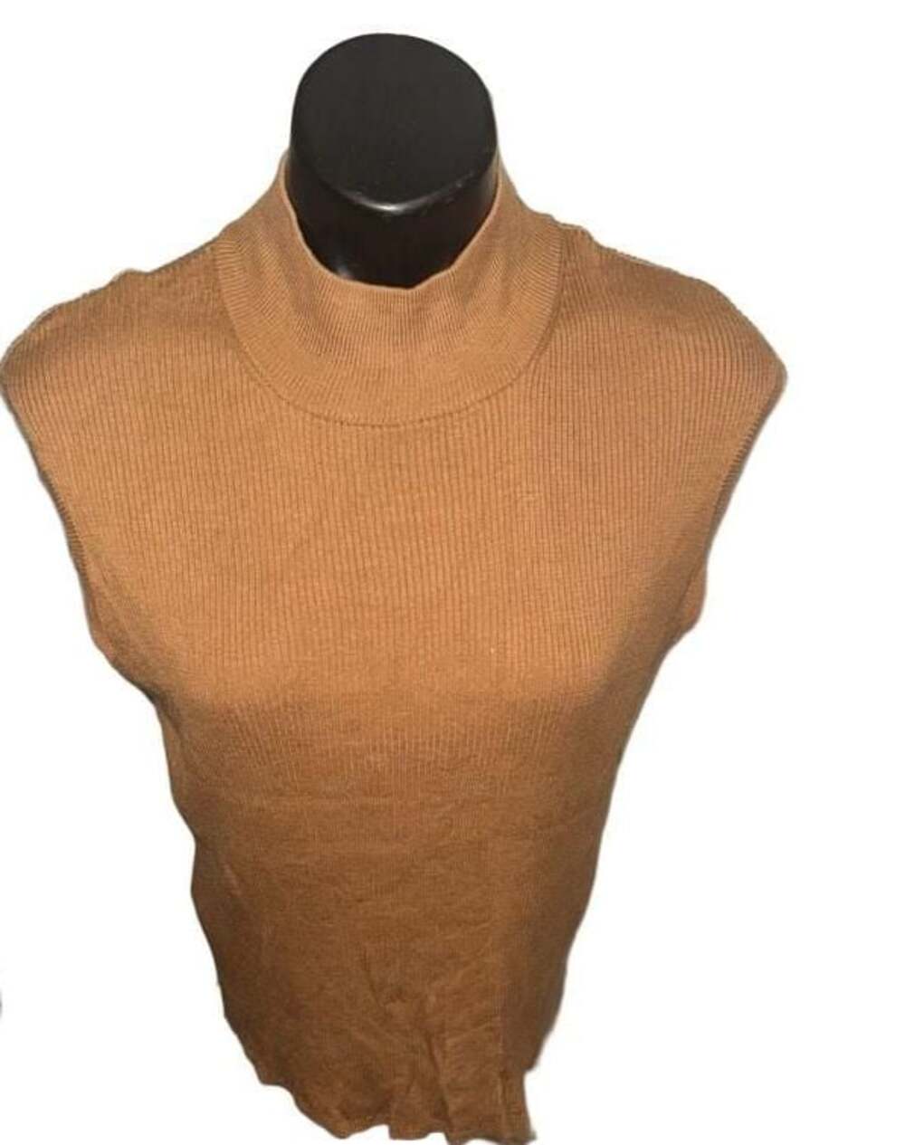 Coldwater Creek Brown Silk Blend Ribbed Mock Neck Sleeveless Tank Top Size L